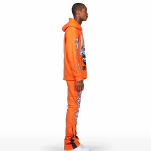 Conjunto Deportivo para Hombre con Capucha Naranja, Sudadera y Pantalones Estampados de Manga Larga, Corte Regular, Cierre con Cordón, 100% Algodón - Product Image 4