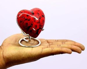 Urna Funeraria de Porcelana en Forma de Corazón con Diseño de Rosas Rojas, Urna Duradera de Lujo para Recuerdos de Mascotas - Product Image 2