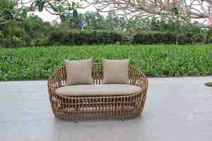 Ensemble de jardin en rotin pour l'extérieur, 5 places, meubles en osier contemporains, résistant aux intempéries, sièges de patio, design minimaliste, aluminium - Product Image 3
