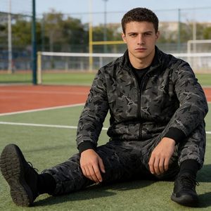 Men’s Camouflage Tracksuit Long Sleeve Zip-Up Jacket And Jogger Sweatpants Casual Activewear <b>Set</b> Stand-Up Collar - Product Image 5