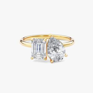 Toi Et Moi <b>Two</b> <b>Stone</b> Moissanite Engagement Wedding Party <b>Ring</b> 925 Sterling Silver Gold Plated Claw Setting Luxury Dainty - Product Image 1