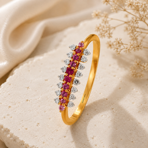 Anillo de Lujo con Hoja de Turmalina Rosa para Mujer, Diseño de Corte Redondo, Oro 10K 14K 18K, Plata 925 935, para Boda o Fiesta - Product Image 1