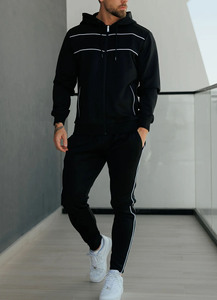 Nouveau design, logo personnalisé OEM, sweat-shirt à fermeture éclair intégrale noir et pantalon de jogging avec passepoil, ensembles de survêtements pour hommes, vêtements de sport pour hommes, ensembles de jogging pour hommes - Product Image 6