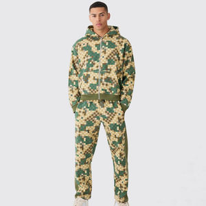 Men's <b>Camouflage</b> Hooded <b>Tracksuit</b> Set Full Sleeve Zipper Closure Casual Wear Autumn Style Breathable Polyester Material - Product Image 1