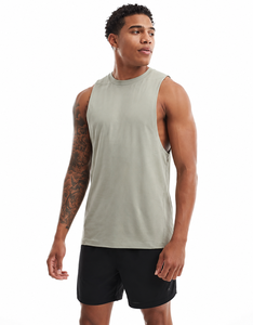 Breathable Quick Dry Knitted Sports Casual 100% Cotton Plain Dyed Custom Logo No Brand Blank <b>White</b> <b>Men</b> Ribbed Workout Tank Top - Product Image 1