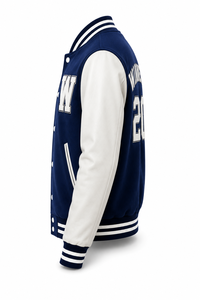 Chaqueta Varsity Unisex Azul Marino de Invierno con Parches y Letra W Blanca Bordada, Corte Regular, Estilo Urbano, Cuello Camisero - Product Image 2