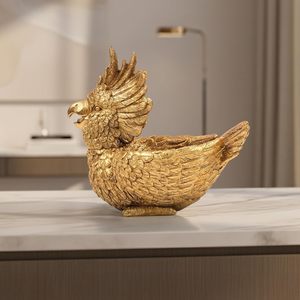 Estatua de Loro de Resina Dorada, Escultura Nórdica 100% Hecha a Mano, Decoración de Mesa para Interiores del Hogar - Product Image 1