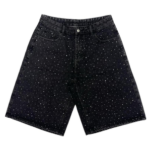 Men's Stonewashed Denim <b>Shorts</b> With <b>Sequined</b> Glitter Print Mid Waist Straight Leg Casual Summer Cotton Breathable Woven Style - Product Image 3