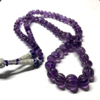 Perles de pierre précieuse d'améthyste naturelle certifiées IGI, de haute qualité, sculptées à la main en forme de melon, violettes, en vrac, sur cordon, tailles personnalisables, non montées