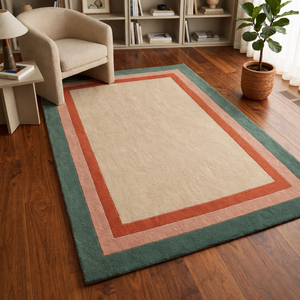 Tapis en laine tufté à la main de qualité supérieure, minimaliste, résistant aux taches, lavable, moderne, beige, vert, terre cuite, pour salon, chambre à coucher - Product Image 2