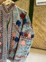 Veste bomber en velours tricoté à la main, respirante, brodée, pour femmes |   Veste florale d'hiver/d'automne |   Support artisanal haut de gamme
