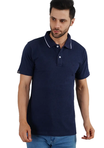 Polo bleu marine de qualité supérieure – Mélange de coton ultra-doux et respirant, un essentiel décontracté avec détail de col contrastant - Product Image 1