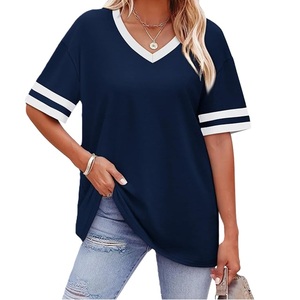 Camiseta de Cuello en V Personalizada para Mujer, la Más Vendida, 100% Algodón, Transpirable, Ecológica, de Manga Corta para Verano, Hecha en Bangladesh - Product Image 1