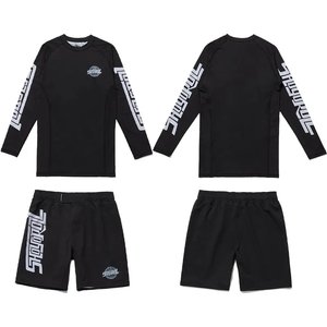 Ensemble de maillots de bain Rash Guard à manches courtes, anti-UV UPF50+, respirant, noir et violet, en spandex et polyester, unisexe, pour adultes, imprimé, OEM - Product Image 1