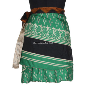 <b>Wrap</b> Mini Skirt Festival Summer Casual <b>Beach</b> Sexy Look Designer Printed Rayon Silk Sari Reversible Two Layer Around Mini Skirt - Product Image 4