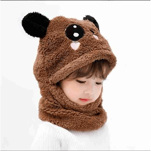 Conjunto de Gorro, Bufanda y Guantes de Invierno Unisex de una Pieza con Orejas de Oso y Forro Polar Cálido - Product Image 1