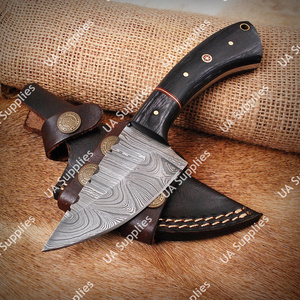 Cuchillo de Caza Multifuncional de Acero de Damasco de Calidad Premium con Patrón Trenzado, Hoja Fija y Mango de Madera Pakka, Venta al por Mayor ODM - Product Image 5