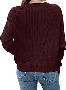 Suéter de Punto con Cuello en V en Color Contrastante, Transpirable, para Mujer, Dos Tonos, Moderno, con Bloques Geométricos - Product Image 4