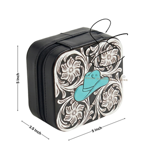 SEHRAINN Caja de Joyería de Cuero Hecha a Mano con Diseño de Sombrero de Vaquero de Terciopelo, Negra, Vintage, Portátil y Segura, Organizador para Collares, Anillos y Pendientes - Product Image 3
