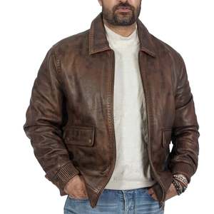 Chaqueta Bomber de Cuero Genuino Marrón Ligera y Ajustada para Hombre, Chaqueta Casual con Cierre y Cuello Camisero, Abrigo de Invierno - Product Image 1