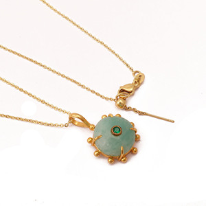 Natural Amazonite Pendant <b>Necklace</b> Green Round Gemstone Gold Plated Bohemian Cross Shape <b>Statement</b> Charm Jewelry for Women - Product Image 2