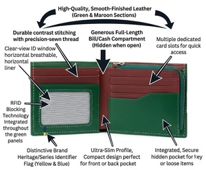 กระเป๋าสตางค์หนังแท้แบบพับสองตอนสไตล์วินเทจระดับพรีเมียมสำหรับผู้ชาย ยี่ห้อ Wriza พร้อมช่องใส่บัตรประชาชน ช่องใส่บัตรหลายช่อง และระบบปิดแบบพับที่ปลอดภัย - Product Image 4