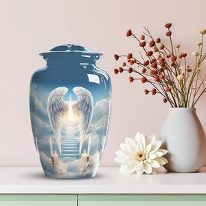 Memorial Cremation Urn Decorative Metal Urn Angel Wing Tabletop <b>Vase</b> Polished Finish for Home Burial Display - Product Image 3