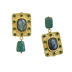 Pendientes de Labradorita Natural con Forma de Flor, Chapados en Oro de 24K, Clásicos y Modernos, Joyería de Compromiso para Mujer - Product Image 3