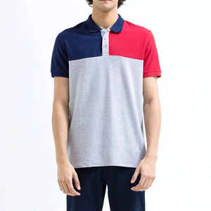 Polo Geométrico Tricolor para Hombre 2026, Estilo Casual Elegante, Manga Corta, Corte Entallado, Azul Marino, Rojo y Gris, Ropa Deportiva Moderna - Product Image 1