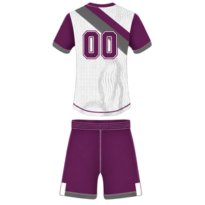 Conjunto de Uniforme de Rugby de Manga Corta en Color Borgoña, Blanco y Gris, Jersey de Rugby con Cuello Redondo y Estampado Gráfico, Pantalones Cortos con Cordón, Ropa Deportiva para Equipo - Product Image 2