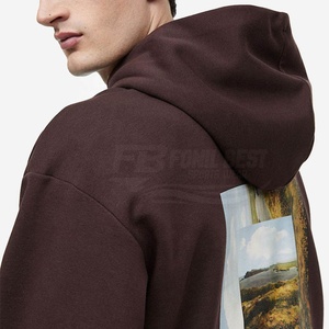 Sweat-shirt à capuche marron foncé pour homme, coupe classique, 100 % coton French Terry, poche avant, imprimé, décontracté, écologique, respirant, hiver - Product Image 2