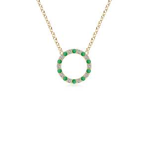 14K <b>Gold</b> Natural Green Emerald and Diamond Open Circle Eternity <b>Pendant</b> IGI certified Top Quality Handmade Fine Jewelry <b>Pendant</b> - Product Image 1