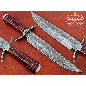 MORIAL SAGA Ensemble de couteaux Bowie en acier inoxydable forgé à la main, lame pleine longueur, manche en bois de rose, lame de 8 pouces, dentelé, pour camping en extérieur - Product Image 1