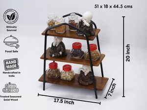 Étagère de rangement en bois à trois niveaux avec structure en fer, design minimaliste pour l'organisation du salon, 50x40x30cm - Product Image 4