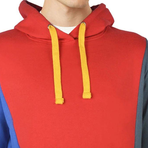 Sweat-shirt à capuche color block avec des détails tricotés rouge, jaune, bleu et violet, design décontracté d'automne avec poches patchwork rouge, jaune et bleu - Product Image 3