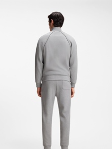 Ensemble de survêtement gris en coton pour homme, fermeture éclair intégrale, col montant, couleur unie, poches latérales, coupe classique, idéal pour l'automne - Product Image 2