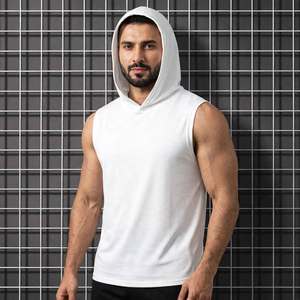 DRIFTWEAR Camiseta sin mangas con capucha para hombre, chaleco deportivo de secado rápido para fitness, chaleco de entrenamiento, ropa casual urbana de punto liso - Product Image 2
