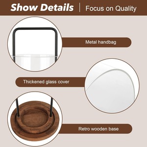 Modern Glass Hurricane Lantern With Wood Base <b>Black</b> Metal Handle <b>Pillar</b> <b>Candle</b> <b>Holder</b> Set Nordic Wedding Table Centerpiece Decor - Product Image 3