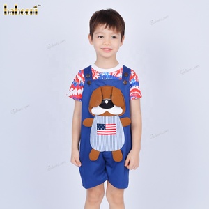 Conjunto de Pantalones Cortos sin Mangas para Bebés, con Bordado Patriótico de Cachorro, Cierre de Botones, Retardante de Llama, para el 4 de Julio, ODM OEM 100% - Product Image 2