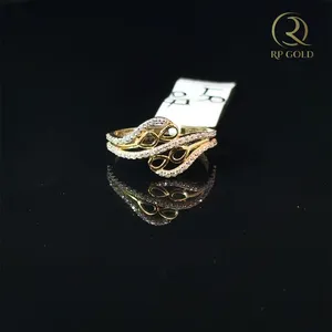 Elegant <b>gold</b> <b>ring</b> with double wave design and sparkling stones stylish modern jewelry perfect for daily wear and special gifting - Product Image 2