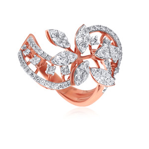 Bague Diamant Glamour Feuillage Luxe en Or Rose 18K, Bague Florale Feuillage Diamant pour Femme, Bague Statement Élégante Inspirée de la Nature - Product Image 3