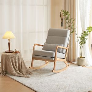 Sedia a dondolo in legno massello con schienale alto, struttura in ferro e braccioli 100x65x101cm Colore legno naturale - Product Image 5