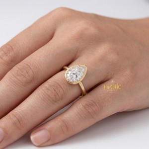 18K Gold Pear Shape Lab Grown Diamond Engagement <b>Ring</b> Modern Bezel Prong Setting <b>Solitaire</b> Wedding <b>Ring</b> Women Luxury <b>Ring</b> - Product Image 6