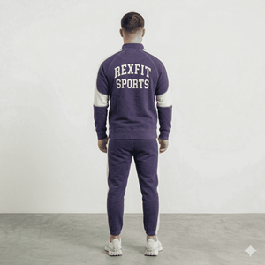 REX FIT SPORTS Men's Full Zip Tracksuit Set Navy <b>White</b> Letter Print 100% Cotton Regular Fit Autumn Sportwear <b>Jogger</b> Outfit - Product Image 5