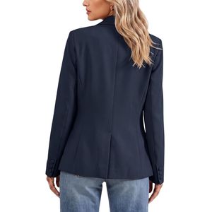 Blazer de Mujer Azul Marino Oscuro Personalizado con un Solo Botón, Solapa Puntiaguda, Gabardina Sin Arrugas, Trajes Formales de Negocios - Product Image 2