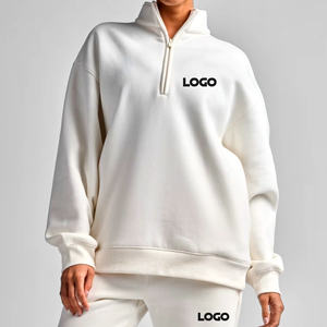 Sudadera de Mujer Index Apparel, Blanca, con Cierre de Cremallera de un Cuarto, Manga Larga, Cuello Alto, Oversize, de Forro Polar, para Otoño - Product Image 3