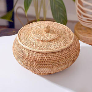 Boîte organisatrice multi-usages pour cuisine, salon, contenants en rotin avec couvercle, boîtes de rangement faites à la main - Product Image 1