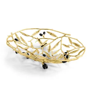 Premium Handmade Fruit Bowl for Premium Living Room Centerpiece DecorationOval Metal <b>Decorative</b> <b>Plate</b> With Leaf Pattern Handmade - Product Image 3