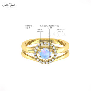 Anillo Apilable de Piedra Lunar de Corte Redondo de 0.45 CT con Doble Banda de Diamantes Pavé, Joyería de Piedra de Nacimiento de Junio, de Fabricantes Asiáticos - Product Image 3