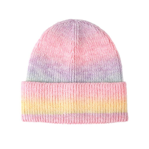 <b>Winter</b> Warm Knit Beanie Hat Die Cuffed Skull <b>Caps</b> Gradients Colour Print Polyester Custom Beanie Hats For Sale - Product Image 3